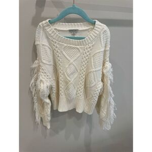 Habitual Girl’s Ivory Cable Knit Fringe Pullover Sweater Size 7/8